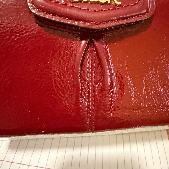 Coach Cherry Red Leather Clutch callouts - Picture 3 of 9